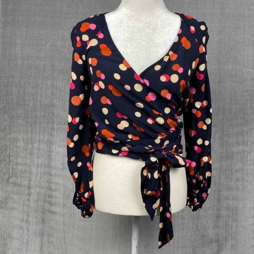 Lovers + Friends Wrap Blouse Womens XXS Livia Top Polka Dots Revolve‎ Twee Y2K